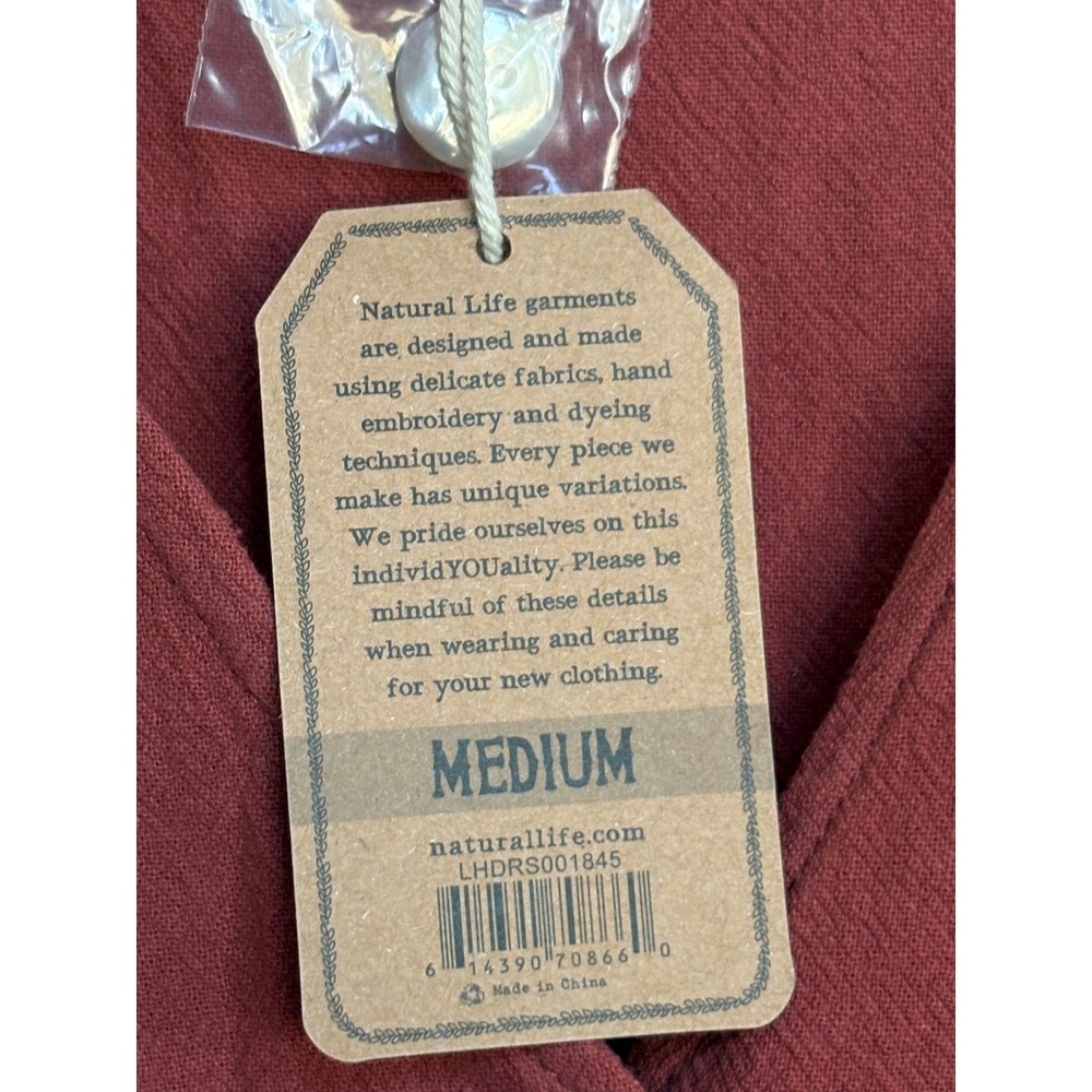 NWT Natural Life Button Front Midi Dress M Rose Pink Boho V-Neck Short Sleeve - Picture 7 of 9